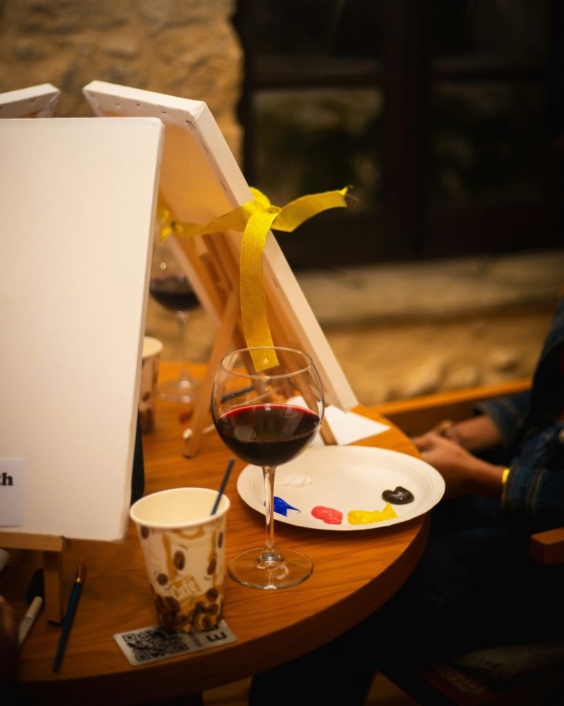 Sip and Paint class with wine and canvas at Niusha Gallery in Orange County